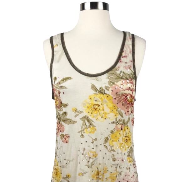 ALBERTO MAKALI Jersey Dress Floral Sequins Tulle Ruffles Hem Sleeveless Small - Picture 2 of 8